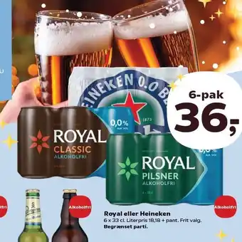 SuperBrugsen Royal eller Heineken 6 x 33 cl tilbud