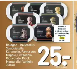 REMA 1000 Bologna - italiensk is Stracciatella, Caramello, Panna con fragole, Pistacchio, Cioccolato, Ciock Menta eller Vaniglia tilbud