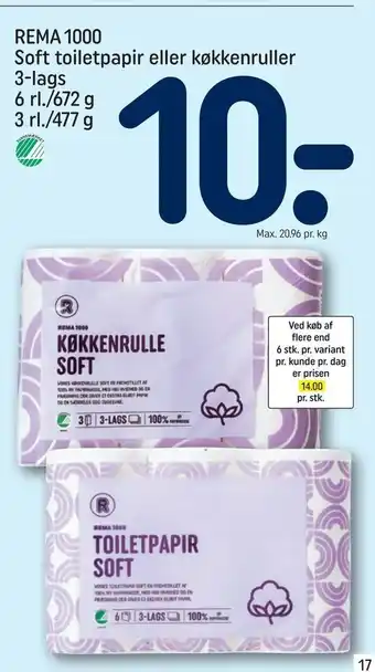 REMA 1000 REMA 1000 Soft toiletpapir eller køkkenruller tilbud