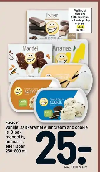 Easis is Vanilje, saltkaramel eller cream and cookie is, 3-pak mandel is, ananas is eller isbar