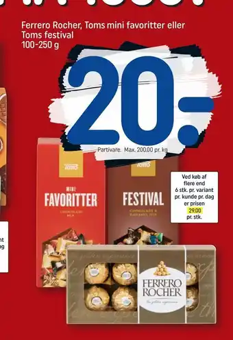 REMA 1000 Ferrero Rocher, Toms mini favoritter eller Toms festival tilbud