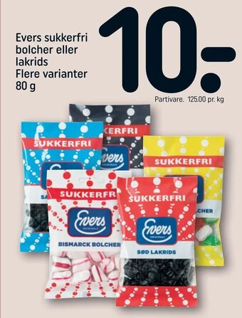 REMA 1000 Evers sukkerfri bolcher eller lakrids tilbud