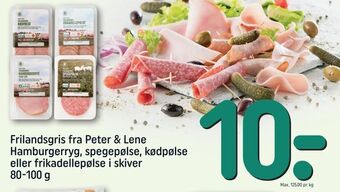 Frilandsgris fra Peter & Lene Hamburgerryg, spegepølse, kødpølse eller frikadellepølse i skiver