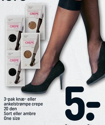 3-pak knæ- eller ankelstrømpe crepe 20 den Sort eller ambre One size