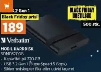 Power Mobil Harddisk SDMD320GB tilbud