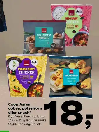 Coop Asian cubes, pølsehorn eller snack