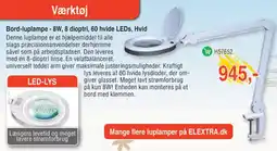 Elextra Bord-luplampe - 8W, 8 dioptri, 60 hvide LEDs, Hvid tilbud