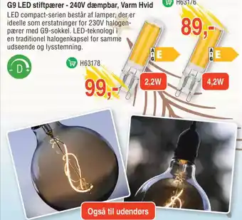 Elextra G9 LED stiftpærer - 240V dæmpbar, Varm Hvid tilbud