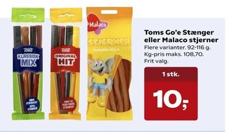 Kvickly Toms Go'e Stænger eller Malaco stjerner tilbud