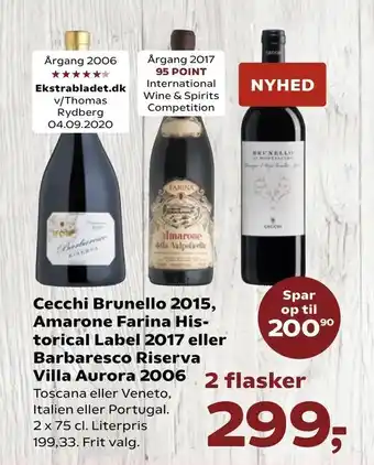 Cecchi Brunello 2015, Amarone Farina His torical Label 2017 eller Barbaresco Riserva Villa Aurora 2006