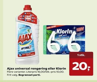 Kvickly Ajax universal rengøring eller Klorin tilbud