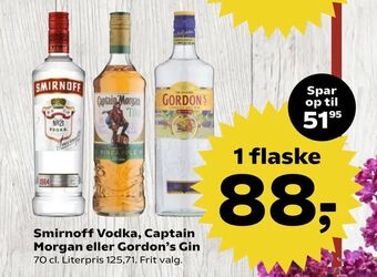 Kvickly Smirnoff Vodka, Captain Morgan eller Gordon's Gin tilbud