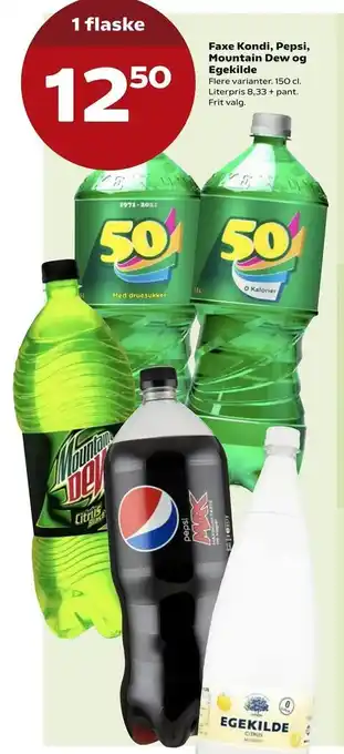 Kvickly Faxe Kondi, Pepsi, Mountain Dew og Egekilde tilbud