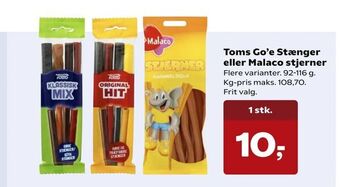 SuperBrugsen Toms Go'e Stænger eller Malaco stjerner tilbud