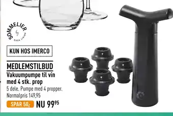 Imerco Vakuumpumpe til vin med 4 stk. prop tilbud