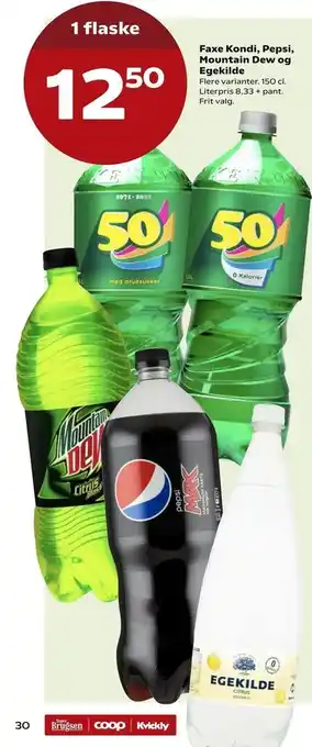 SuperBrugsen Faxe Kondi, Pepsi, Mountain Dew og Egekilde tilbud