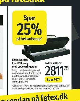 Føtex Nordisk Fjer B90 seng med opbevaringsrum tilbud