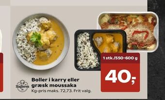 SuperBrugsen Boller i karry eller græsk moussaka tilbud