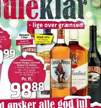Fleggaard Ballantine's, Captain Morgan, Smirnoff, Gordon's el. Baileys tilbud