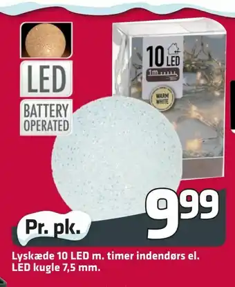 Fleggaard Lyskæde 10 LED m. timer indendørs el. LED kugle 7,5 mm tilbud
