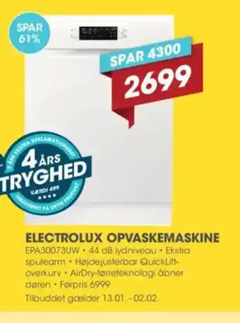 Punkt1 ELECTROLUX Opvaskemaskine EPA30073UW tilbud