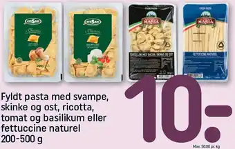 Rema 1000 Fyldt pasta med svampe, skinke og ost, ricotta, tomat og basilikum eller fettuccine naturel tilbud