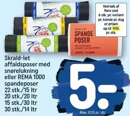 REMA 1000 Skrald-let affaldsposer med snørelukning eller REMA 1000 spandeposer med stjernebund tilbud