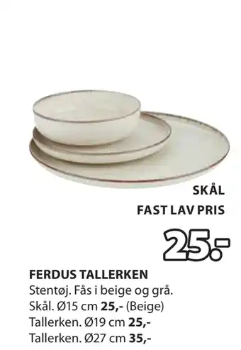 JYSK FERDUS TALLERKEN tilbud