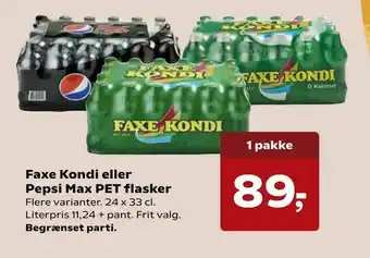 Kvickly Faxe Kondi eller Pepsi Max PET flasker tilbud