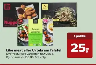 Kvickly Like meat eller Urtekram falafel tilbud