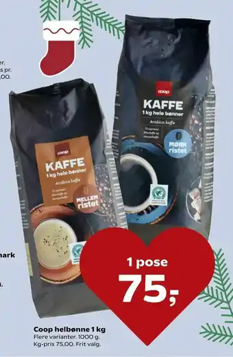 Kvickly Coop helbønne 1 kg tilbud