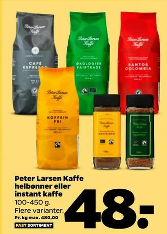 Netto Peter Larsen Kaffe helbønner eller instant kaffe tilbud