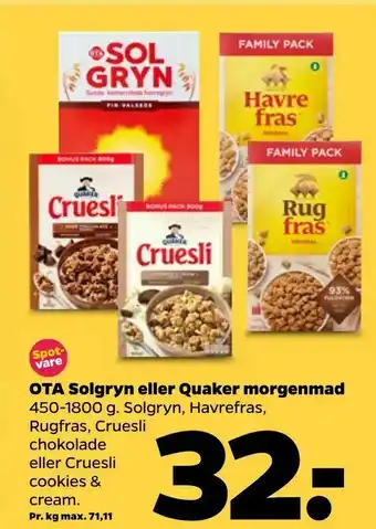 Netto OTA Solgryn eller Quaker morgenmad tilbud
