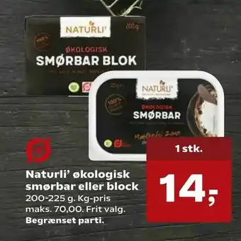 SuperBrugsen Naturli' økologisk smørbar eller block tilbud