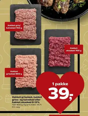 SuperBrugsen Hakket grisekød, hakket grise- og kalvekød eller hakket oksekød 8-12% tilbud