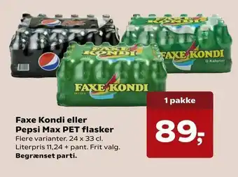 SuperBrugsen Faxe Kondi eller Pepsi Max PET flasker tilbud