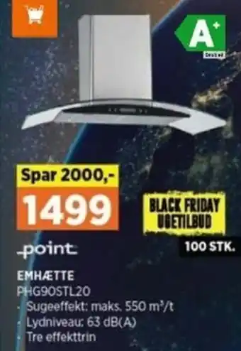 Power Emhætte PHG90STL20 tilbud