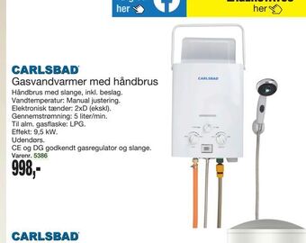 Gasvandvarmer med håndbrus