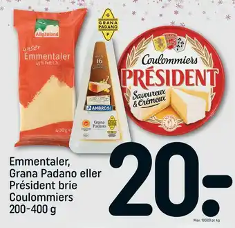 REMA 1000 Emmentaler, Grana Padano eller Président brie Coulommiers tilbud