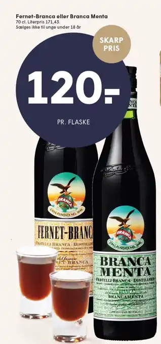 SPAR FERNET-BRANCA eller BRANCA MENTA tilbud