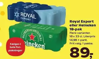 SuperBrugsen Royal Expert eller Heineken 18-pak tilbud