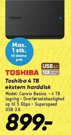 Bilka Toshiba 4 TB ekstern harddisk tilbud
