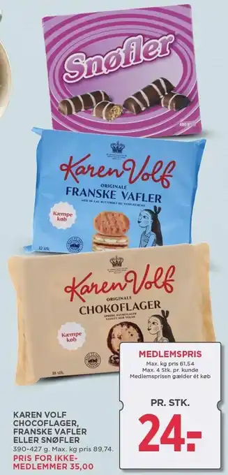 MENY KAREN VOLF CHOCOFLAGER, FRANSKE VAFLER ELLER SNØFLER tilbud