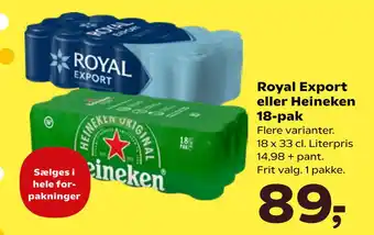 SuperBrugsen Royal Export eller Heineken 18-pak tilbud