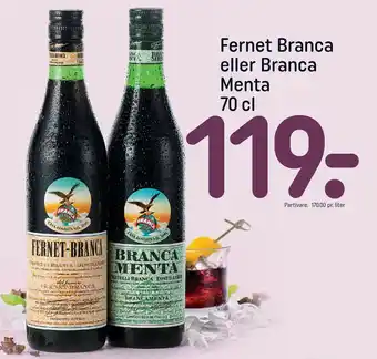 Rema 1000 Fernet Branca eller Branca Menta 70 cl tilbud