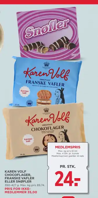 MENY KAREN VOLF CHOCOFLAGER, FRANSKE VAFLER ELLER SNØFLER tilbud