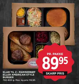 MENY KLAR TIL 2 - PARISERBØF ELLER AMERICAN STYLE BURGER tilbud