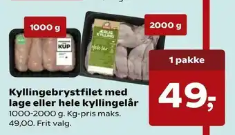 SuperBrugsen Kyllingebrystfilet med lage eller hele kyllingelår tilbud