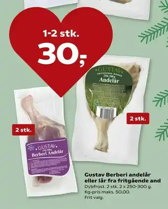 SuperBrugsen Gustav Berberi andelår eller lår fra fritgående and tilbud