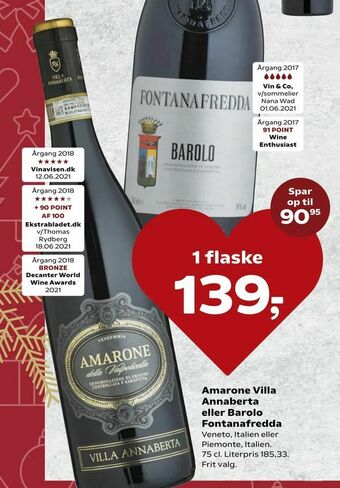 SuperBrugsen Amarone Villa Annaberta eller Barolo Fontanafredda tilbud